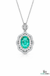 Natural Oval Emerald Diamond Halo Pendant - Fine Emerald Jewelry for Women