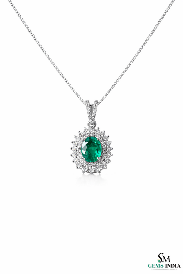 Oval Emerald & Diamond Vintage Halo Pendant - Classic Emerald Fine Jewelry