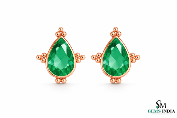 Pear Cut Emerald Stud Earrings – Teardrop Green Gemstone Minimalist Fine Jewelry for Women