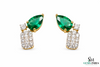 Pear Cut Emerald & Diamond Cluster Stud Earrings - Green Gemstone Jewelry