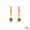 Emerald Drop Hoop Earrings in Gold – Round Emerald Dangle Huggie Earrings