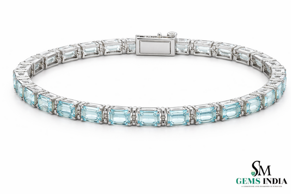 Emerald Cut Aquamarine Tennis Bracelet - Timeless Elegance Design