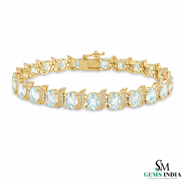 Elegant Oval Aquamarine Diamond Bracelet with Curved Diamond Links