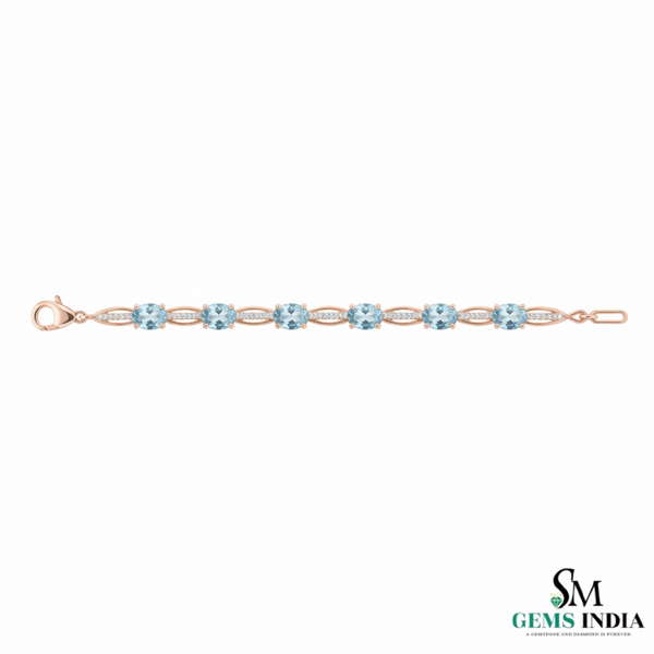 Oval Aquamarine Diamond Tennis Bracelet | Contemporary Design