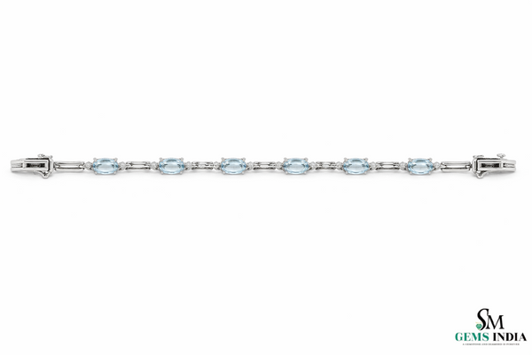 Elegant Oval Aquamarine Diamond Bracelet with Diamond Accents - Fine Jewelry