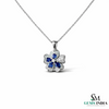 Floral Oval Blue Sapphire Diamond Flower Pendant - Engagement Gift For her