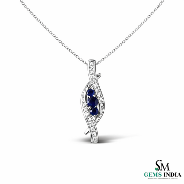 Round Three-Stone Blue Sapphire Diamond Pendant – Elegant Twist Design
