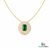 Emerald Cut Green Emerald & Diamond Halo Pendant Necklace