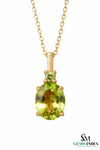 Oval Cut Natural Peridot Pendant with Diamond