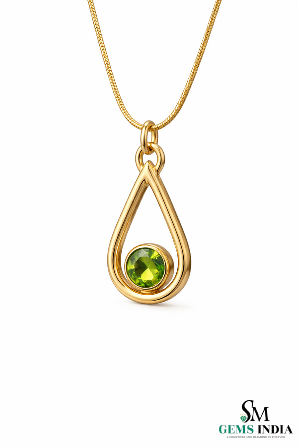Minimal Teardrop Peridot Gemstone Pendant – Green Gemstone Pendant
