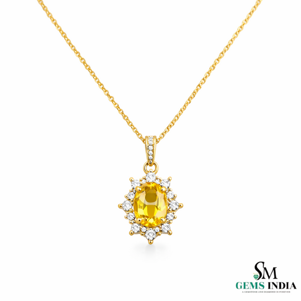 Elegant Oval Citrine & Diamond Halo Pendant - Minimalist Jewelry For her