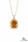 November Birthstone Cushion Cut Citrine Diamond Halo Pendant