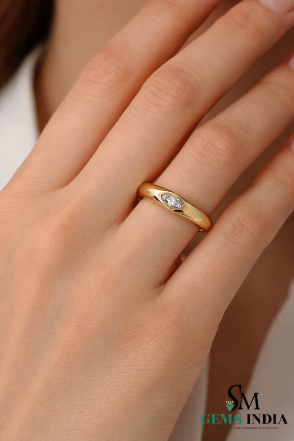 Bezel Set Marquise Lab Diamond Ring - Minimalist Lab Grown Diamond Band
