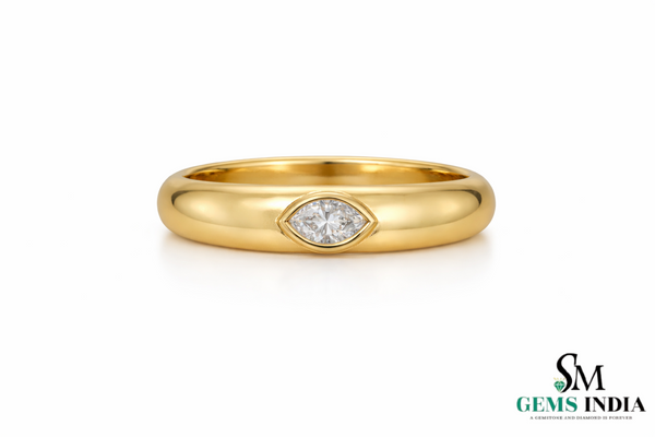 Bezel Set Marquise Lab Diamond Ring - Minimalist Lab Grown Diamond Band