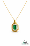 Emerald Cut Green Emerald Diamond Cluster Pendant for Women