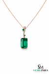 Elegant Emerald Birthstone Pendant for Women-Baguettes Green Emerald & Diamond Pendant