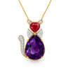 Cat Design Customize Amethyst And Ruby Necklace Pendant