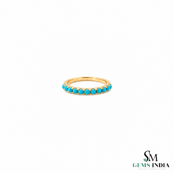 Turquoise Eternity Band Ring With Round Blue Turquoise Stones – Minimalist Stackable Ring