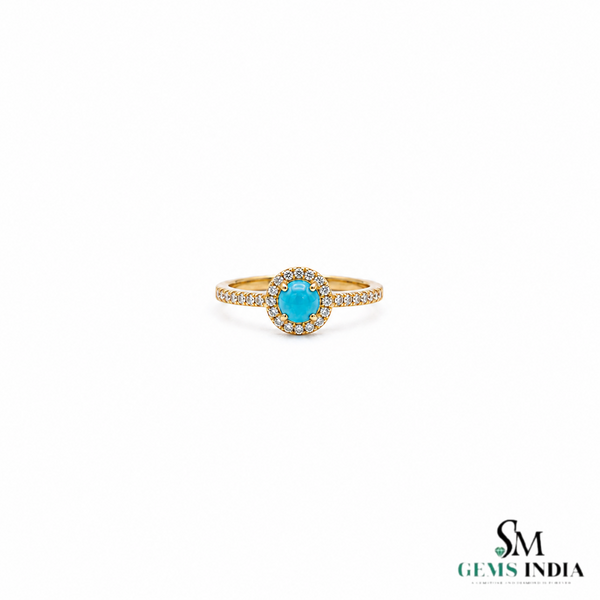 Turquoise Halo Ring With Diamond Accent Band – Elegant Fine Jewelry