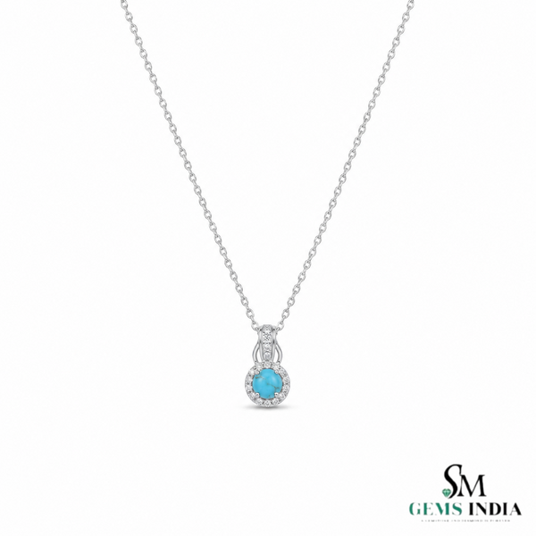 Classic Round Turquoise & Diamond Pendant – Luxury Statement Pendant Gift For Her