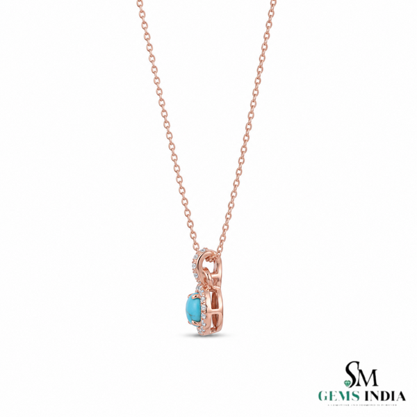 Classic Round Turquoise & Diamond Pendant – Luxury Statement Pendant Gift For Her