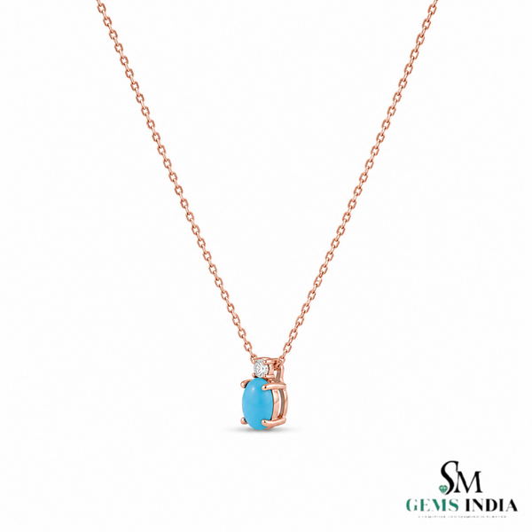 Oval Turquoise Gemstone Pendant With Diamond Accent – Gift For Her