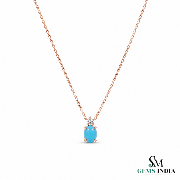 Oval Turquoise Gemstone Pendant With Diamond Accent – Gift For Her