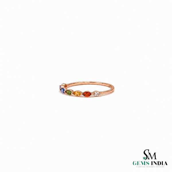 Multi Gemstone Marquise Band Ring - Minimalist Stackable Birthstone Ring