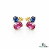 Multicolor Gemstone Trio Cluster Stud Earrings - Earrings for Women