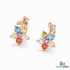 Multicolor Gemstone Flower Drop Earrings– Diamond Accent Floral Cluster Dangle Earrings for Women