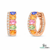 Rainbow Oval shape Multi Gemstone & Diamond Huggie Hoop Earrings
