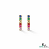 Multi Sapphire Vertical Bar Stud Earrings - Minimalist gemstone studs
