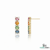 Emerald cut Rainbow Sapphire & Diamond Vertical Drop Stud Earrings