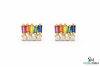 Multi Color Sapphire Baguette Stud Earrings with Diamond Accent