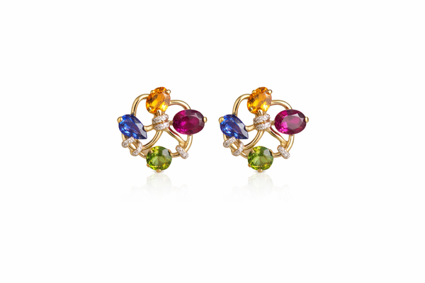 Luxury Multi-Stone Gold Stud Earrings with Diamond Accents