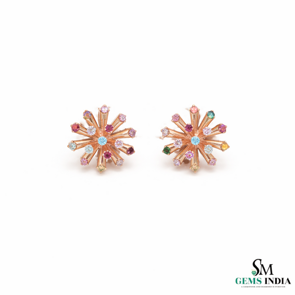 Starburst RoundMulti Stone Stud Earrings – Fine Gold Jewelry