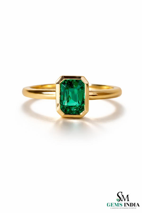 Minimalist Emerald Cut Emerald Gold Ring – Modern Bezel Setting