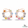 Cushion Gemstone Multicolor Sapphire & Diamond Open Hoop Earrings