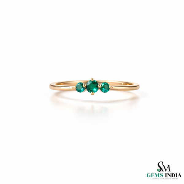 Round Three Emerald Gold Ring – May Birthstone Jewelry