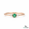 Round Emerald and Diamond Accent Ring in Solid Gold – Dainty Promise Ring