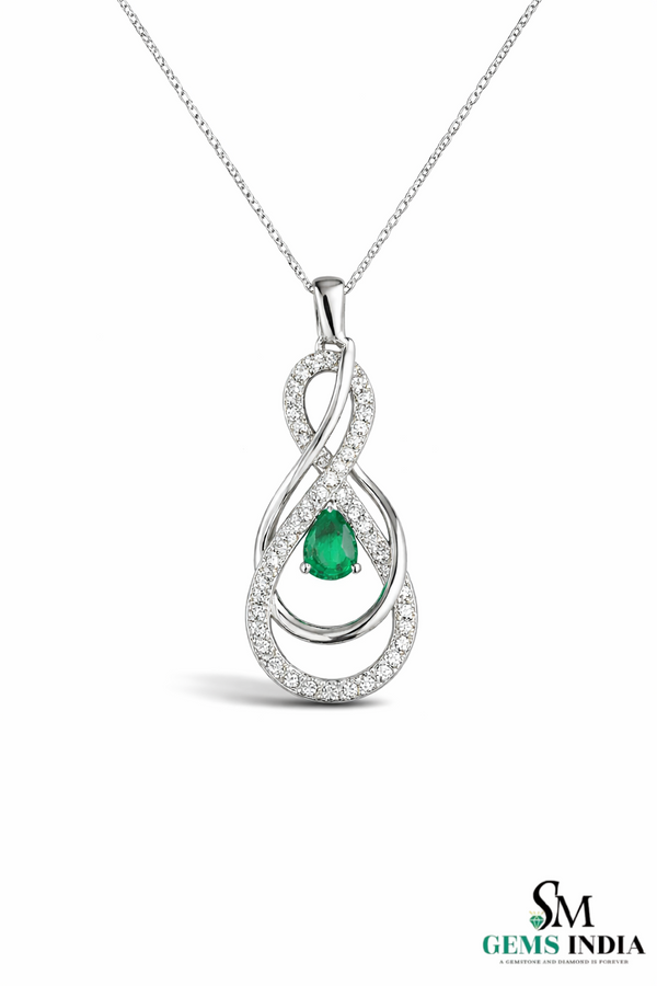Natural Green Emerald Diamond Infinity Pendant - Green Gemstone Jewelry