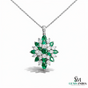 Square and Pear Natural Green Emerald Flower Burst Pendant with Moissanite Accents