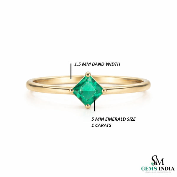 Princess Cut Natural Emerald Solitaire Ring – Minimalist Emerald Promise Ring