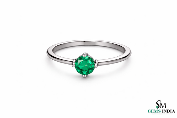 Round Emerald Solitaire Ring – Minimalist Natural Green Emerald Promise Ring