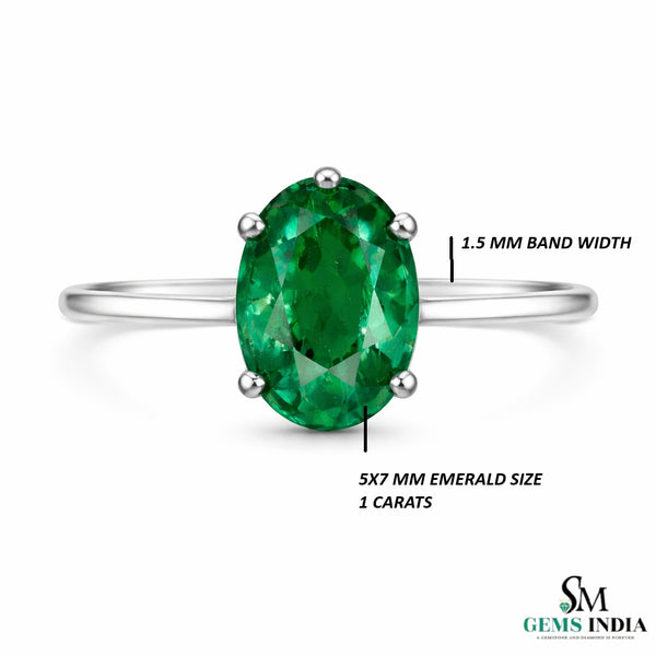 Oval Cut Green Emerald Solitaire Ring – Minimalist Engagement Ring