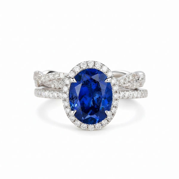 Vintage Style Designer Oval Blue Sapphire Diamond Ring
