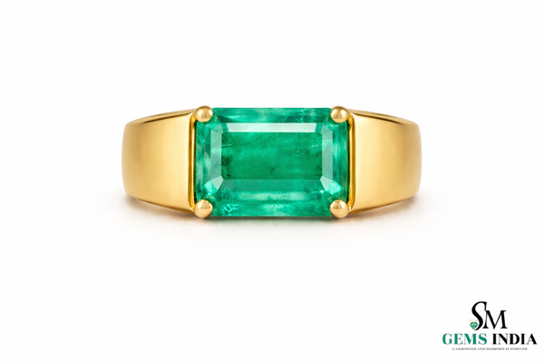 Natural Emerald Cut May Birthstone Men Ring / Anniversary Gift Ring For Men / Wedding Men Ring