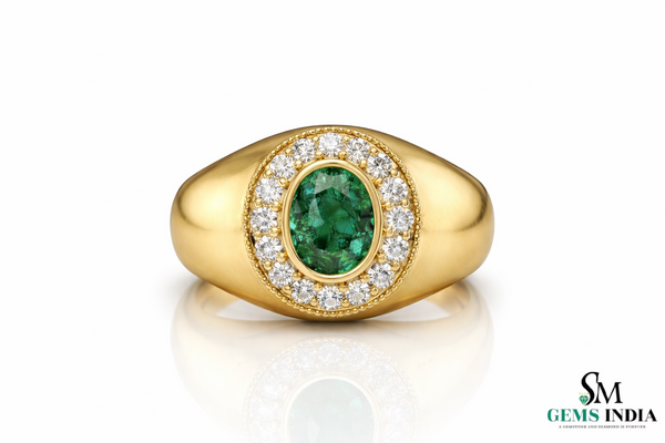 Raw Emerald Men's Ring In 18k Gold Engagement Ring Men's Statement Ring