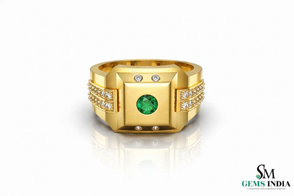 Natural Emerald ring for men's in 18k solid Gold Zambian Emerald ring