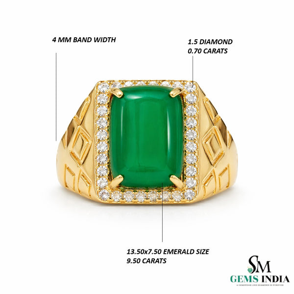 10.50 Carats Natural Emerald Cabochon Sugar Loaf Stone Ring - Valentines Day Men's Gift Ring